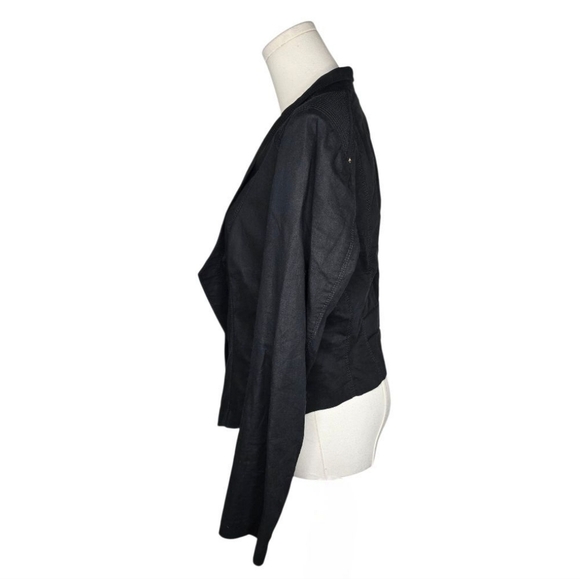 White House Black Market Linen Blend Drape Moto Jacket Black Size 6 - Picture 3 of 7